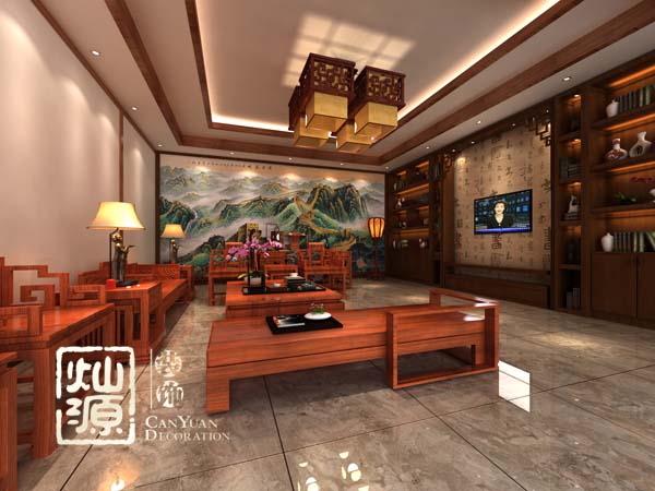 四合院別墅設(shè)計客廳效果圖